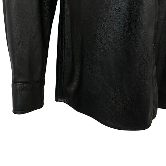 Max Studio Faux Leather Button Down Shirt Black Edgy Streetwear Women’s Medium - Picture 6 of 15